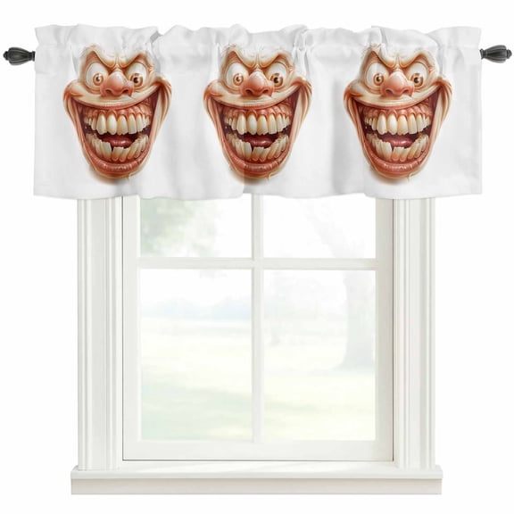 Funny Smiling Face Window Valance Curtain Humor Rod Pocket Short Curtain for Living Room, Bedroom & Kitchen Window Decor 42x12in
