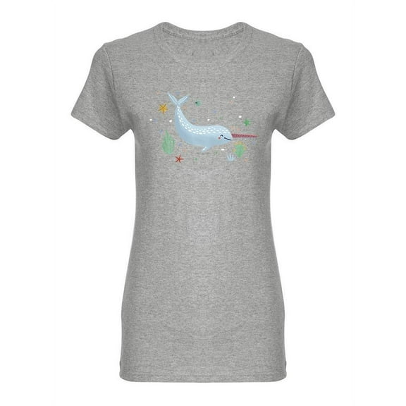 Funny Smiling Narwhal Shaped T-Shirt Women -Image by Shutterstock, Female x-Large