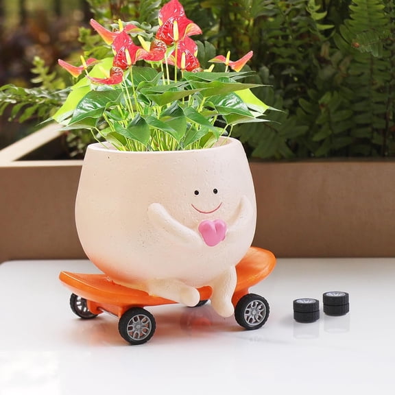 Funny Smily Planter Pot with Drainage Hole for Indoor and Outdoor Rolling Skate-Shaped Succulent Flower Pots Novelty for Valentine's Day, Decors