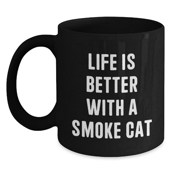 Funny Smoke Cat Gifts from Men to Women, Unique Valentine's Unique Gifts for Smoke Cat Enthusiasts, Black Coffee Mug