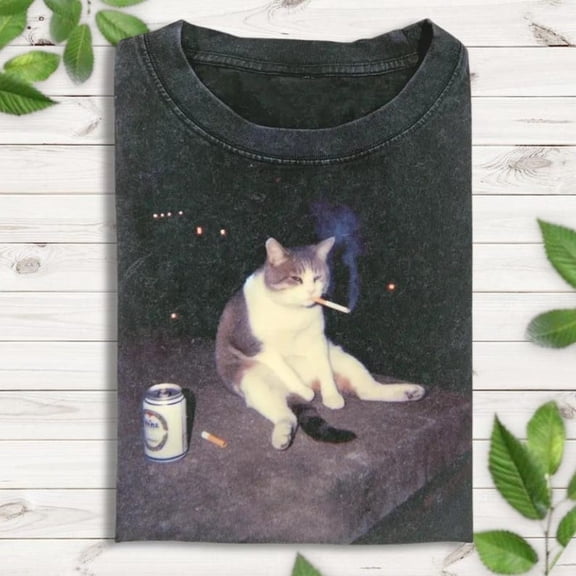 Funny Smoking Cat Meme Shirt, Cigarette Cat Shirt, Gen Z Joke Shirt, Stupid Brainrot Gift, Cat Lover Gift, Funny Kitty Tee, Cool Cat Shirt