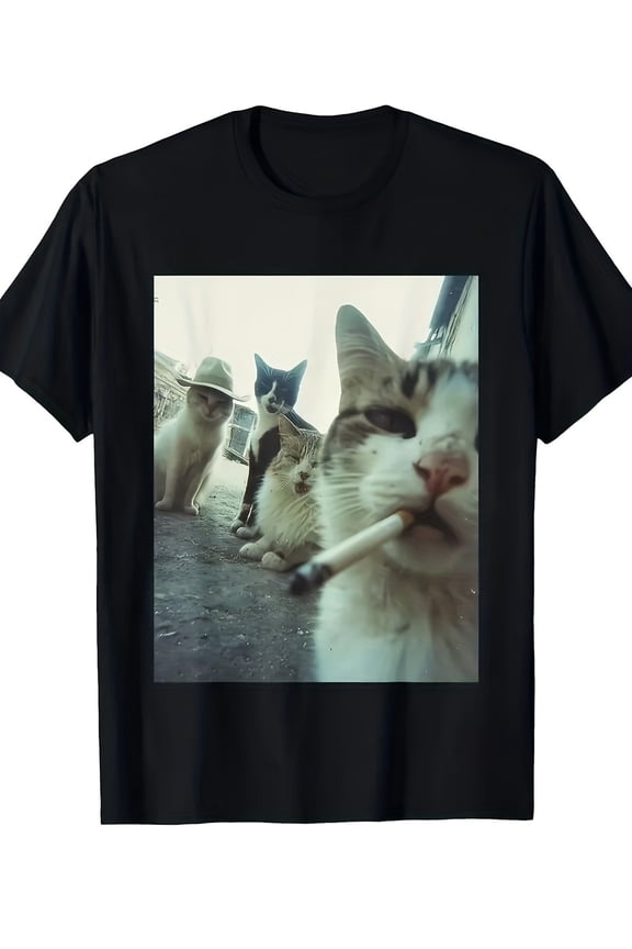Funny Smoking Cat Meme T-Shirt - Featuring a Smoking Tabby Cat Design