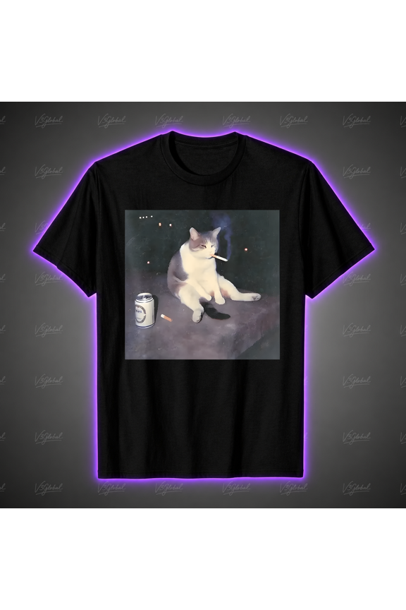Funny Smoking Cat Meme Vintage Style Retro Humor Gift Unisex T-Shirt S-5XL V15893