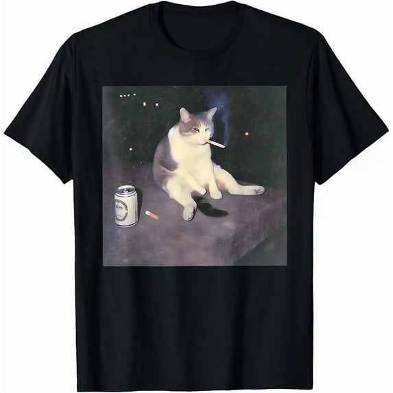 Funny Smoking Cat Meme Vintage Style Retro Humor Gift Unisex T-Shirt, up to Size 5XL