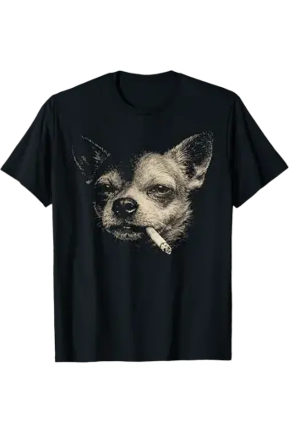 Funny Smoking Chihuahua Vintage Y2K Grunge Dog Graphic Tee T-Shirt