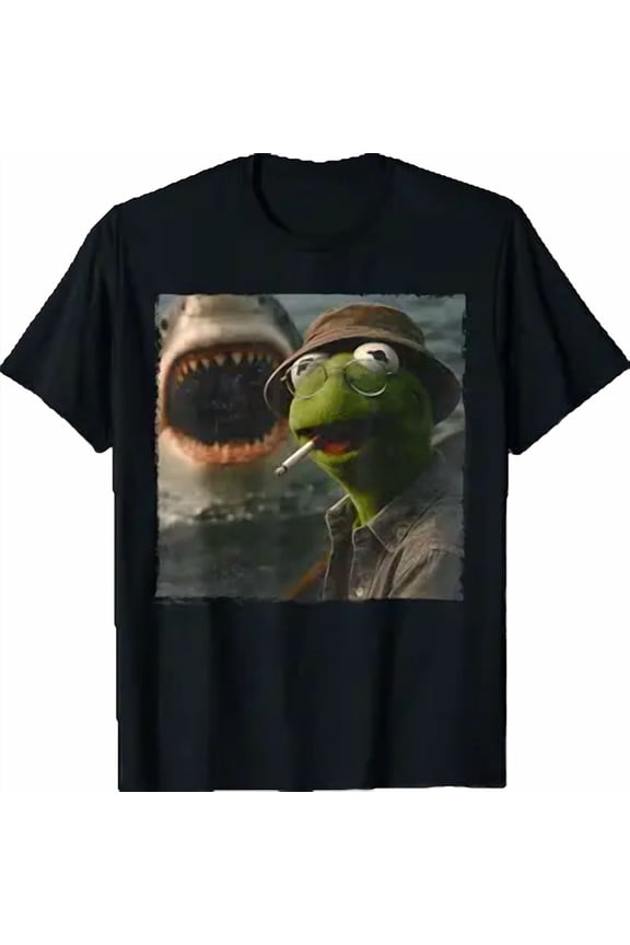 Funny Smoking Frog Vintage Shark Attack Parody Tee T-Shirt