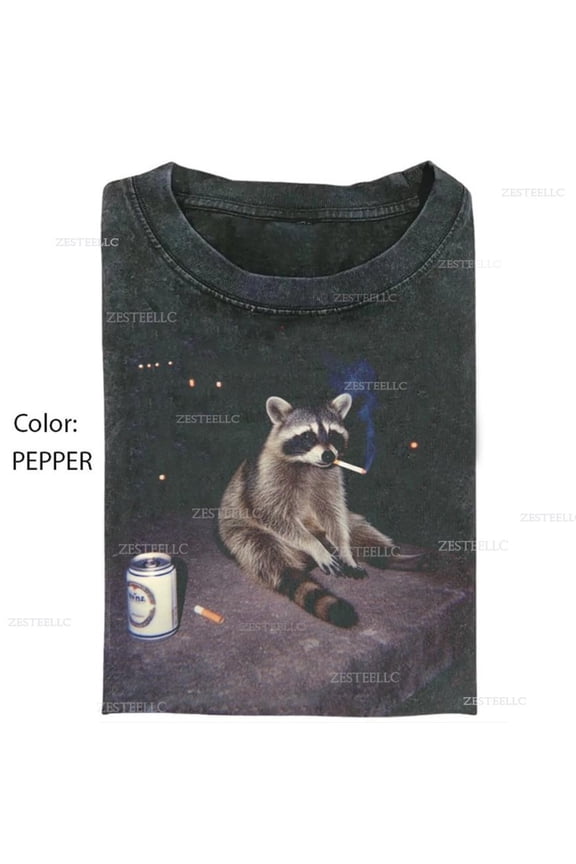Funny Smoking Raccoon Meme Graphic Tshirt Cigarette Raccoon Shirt Gen Z Joke Tee Raccoon L
