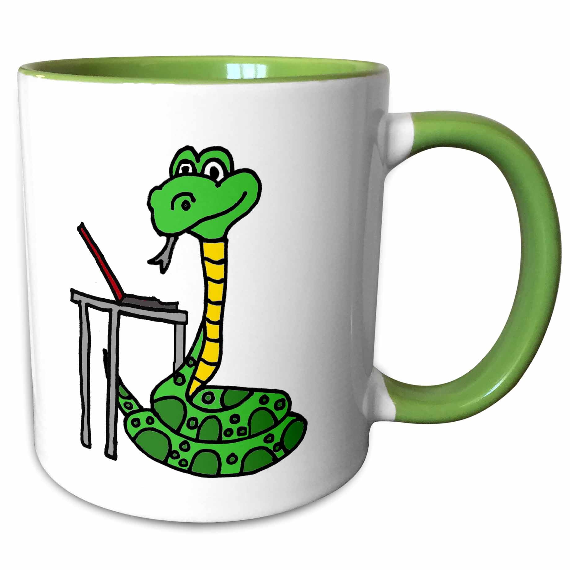 3drose, Funny Snake Python Programmer Cartoon, 15oz Two-tone Green Mug ...