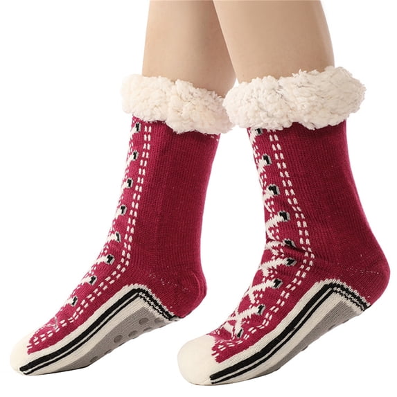 Funny Sneaker Pattern Winter Thermal Warm Nonslip Fleece Lined Slipper Socks