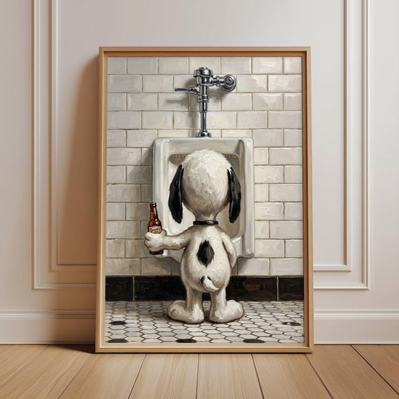 Funny Snoopy Bathroom Poster, Toilet Humor Urinal Art, Guest Bath Wall Print Unframed Paper Print