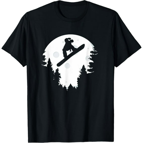 Funny Snowboard In Moon Boys Snowboarder T-ShirtMen's and women's gift, black and white T-shirt, size: Extra large S-4XL