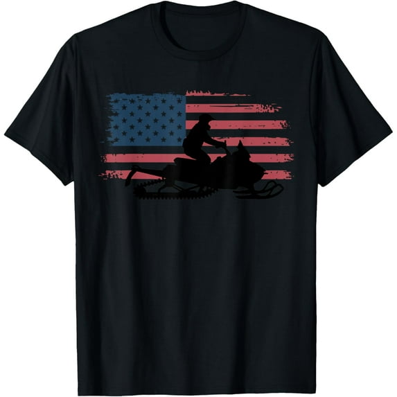 Funny Snowmobile American Flag Vintage Women Men T-Shirt