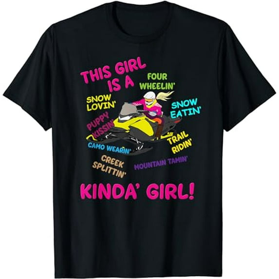 Funny Snowmobiling Saying Girl Snowmobile Riding Sled Girl T-Shirt