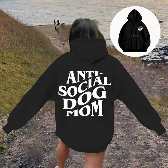 Funny Social Dog Mom Hoodie For Dog Lovers For Dog Owners Casual Hoodies Women Pullover Zip up Sweatshirt Knitted Jacket Women Front Pocket Button down Hoodie Long Sleeve Top Long Hoodie Tunic Womens