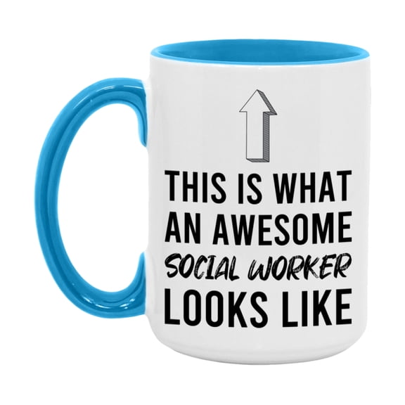 Funny Social Worker Mug - This Is What An Awesome Social Worker Looks Like - 11oz or 15oz Ceramic Coffee Cup - Novelty Gift for Social Worker Professionals