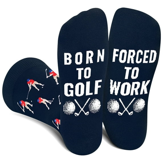 Funny Golf Ball Socks for Men Women Dad Teen Boys - BORN TO GOLF FORCED TO WORK Crazy Silly Novelty Funky Cool Socks- Golfer Accessories Birthday Fathers Christmas Fun Gifts Stocking Stuffers