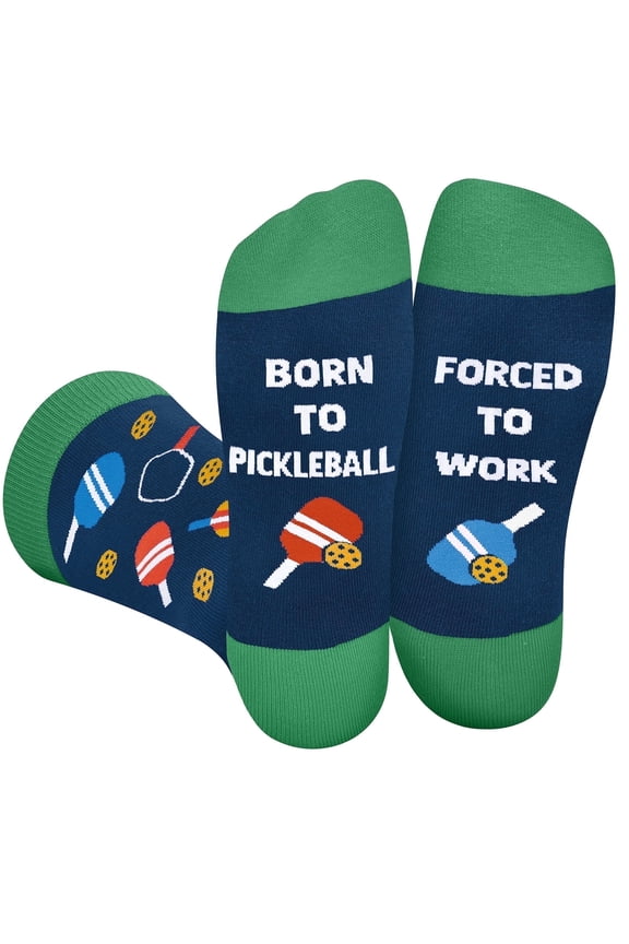 Funny Pickleball Socks for Men Women Dad Teen Boys- BORN TO PICKLEBALL FORCED TO WORK Novelty Silly Crazy Socks- Pickle Ball Accessories Birthday Fathers Christmas Fun Gifts Stocking Stuffers