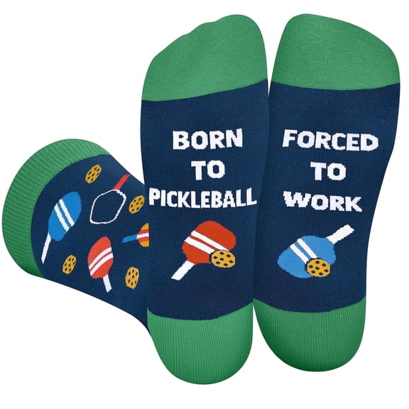 Funny Pickleball Socks for Men Women Dad Teen Boys- BORN TO PICKLEBALL FORCED TO WORK Novelty Silly Crazy Socks- Pickle Ball Accessories Birthday Fathers Christmas Fun Gifts Stocking Stuffers