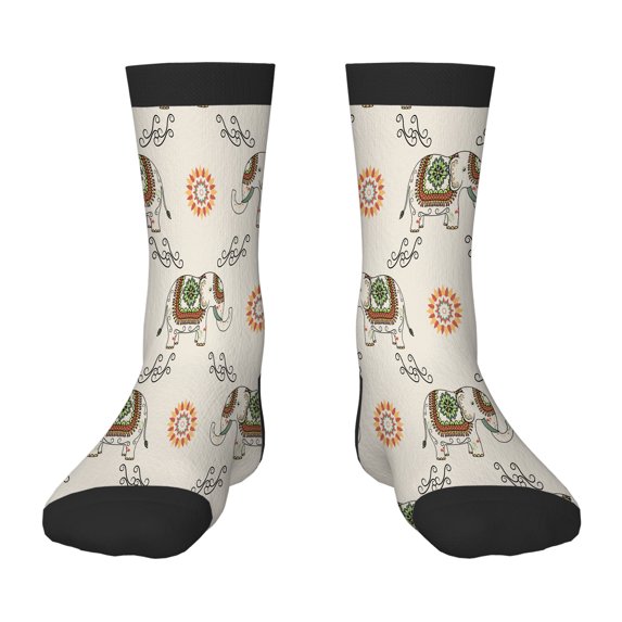 Funny Socks for Boys Girls Ethnic Elephant With Ornate Border Traditional Novelty Children's Gifts For Sports Fans, Golfing, Pickleball, Weight Lifting, Racing and More