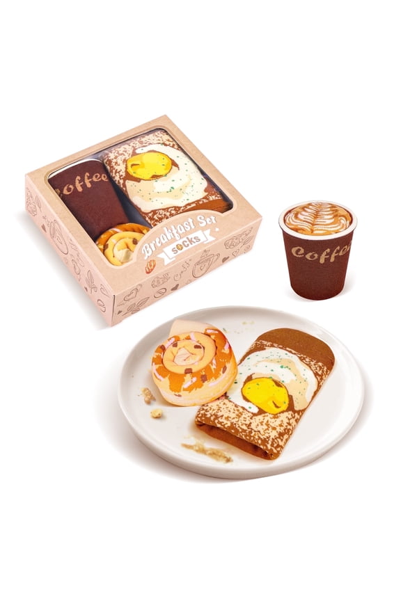 Funny Socks Breakfast Pancake Socks Box for Men Women Teen Boys - Novelty Fun Funky Crazy Silly Crew Socks Gifts for Man Father's Day Valentine Christmas Gift (3 Pair)