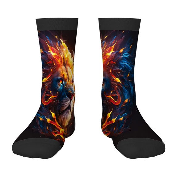 Funny Socks Lion Face Watercolor Children's Novelty Casual Crew Socks Design for Boys Girls Gift