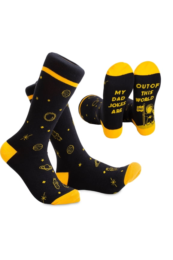 Funny Socks for Men - Men's Dress Socks with Dad Jokes and Stylish Patterns, Unique Gifts for Men Who Have Everything and Gifts for Dad from Daughter, Groomsmen Socks, Fun Socks for Men (Space)