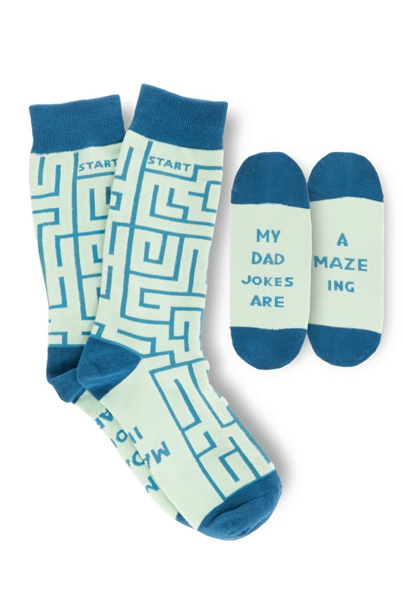 Funny Socks for Men - Novelty Socks with Dad Jokes, Amazing Dad Birthday Gift or Punny Gifts for Father's Day, Fun Socks with Blue Maze Pun Pattern & Washable Pen