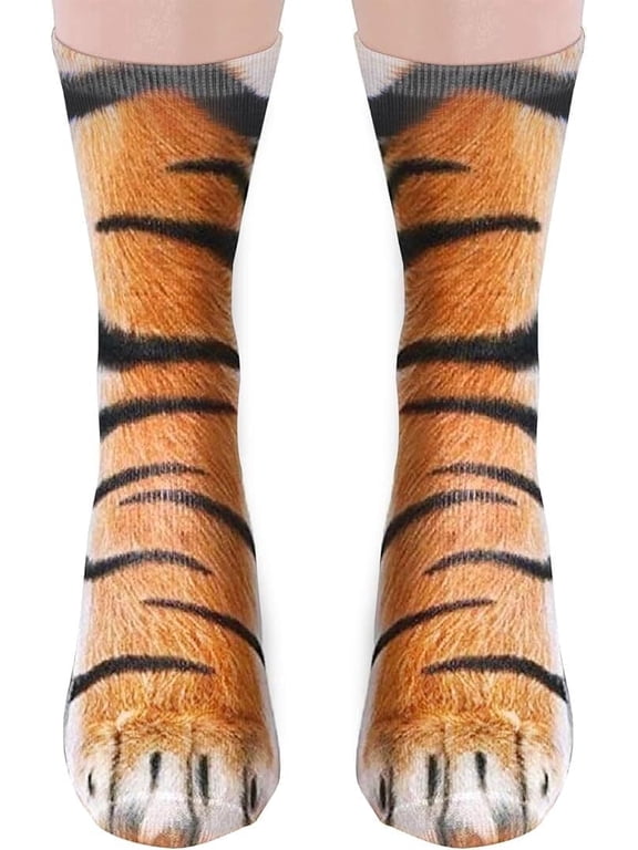 Funny Socks for Men Women Teens-Fun Animal Tiger Paws Socks 3D Casual Fathers Day Novelty Gifts for Dad Husband Funny Funky Cotton Crazy Crew Socks - Valentines Christmas Gifts Stocking