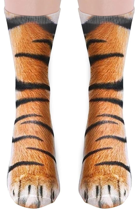 Funny Socks for Men Women Teens-Fun Animal Tiger Paws Socks 3D Casual Fathers Day Novelty Gifts for Dad Husband Funny Funky Cotton Crazy Crew Socks - Valentines Christmas Gifts Stocking