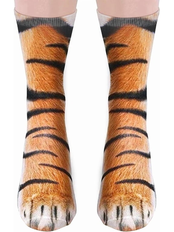 Funny Socks for Men Women Teens-Fun Animal Tiger Paws Socks 3D Casual Fathers Day Novelty Gifts for Dad Husband Funny Funky Cotton Crazy Crew Socks - Valentines Christmas Gifts Stocking