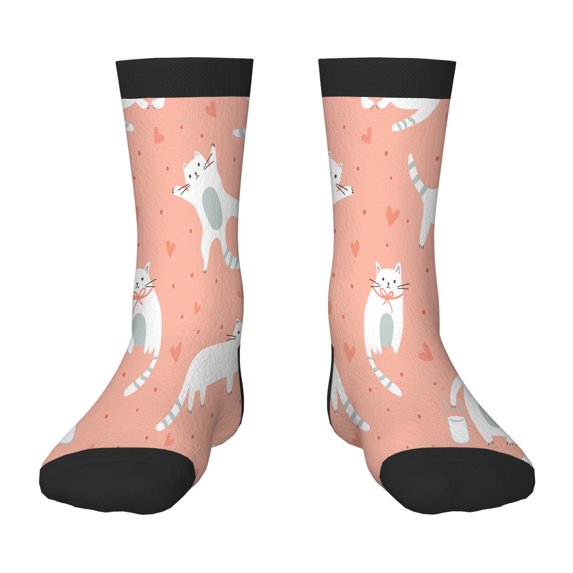 Funny Socks Pink Romantic Cats Children's Novelty Casual Crew Socks Design for Boys Girls Gift