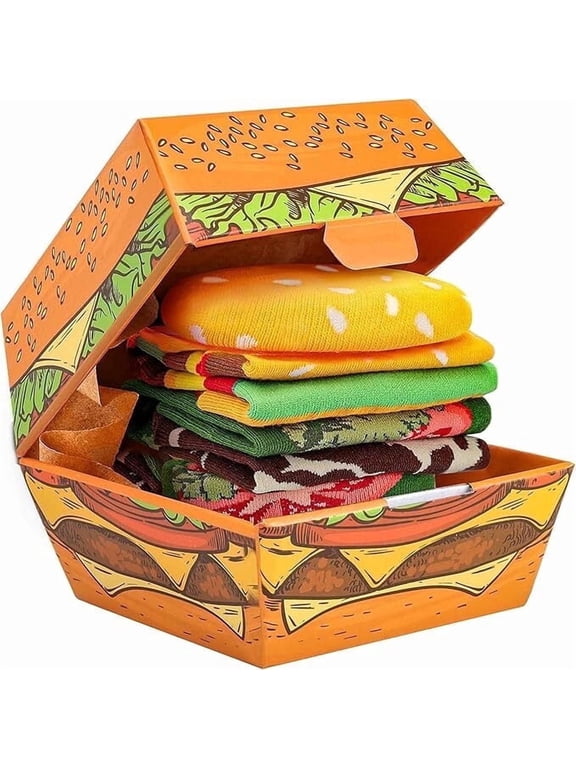 Burger Socks Box Stocking Stuffers For Men Teen Boys Dad Women-Easter Funny Gifts Vintage Hamburger Novelty Crazy Silly Socks Boxes- Fathers White Elephant Valentine Birthday Gag Christmas Gifts