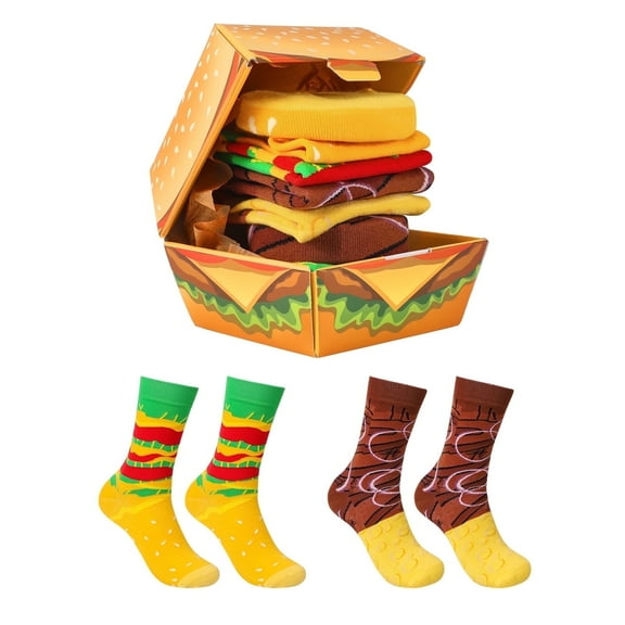 Funny Burger Socks Box for Men Dad Women Teen Boys -Funny Gifts Hamburger Novelty Funky Crazy Silly Cool Food Socks -Fathers Valentines Day Birthday Gag Christmas Gift Ideas Stocking Stuffers