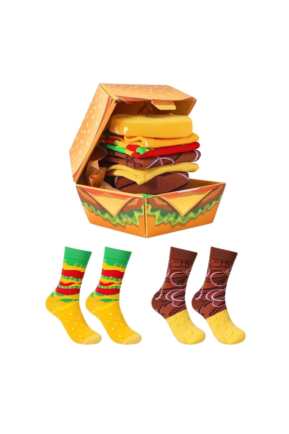 Funny Burger Socks Box for Men Dad Women Teen Boys -Funny Gifts Hamburger Novelty Funky Crazy Silly Cool Food Socks -Fathers Valentines Day Birthday Gag Christmas Gift Ideas Stocking Stuffers
