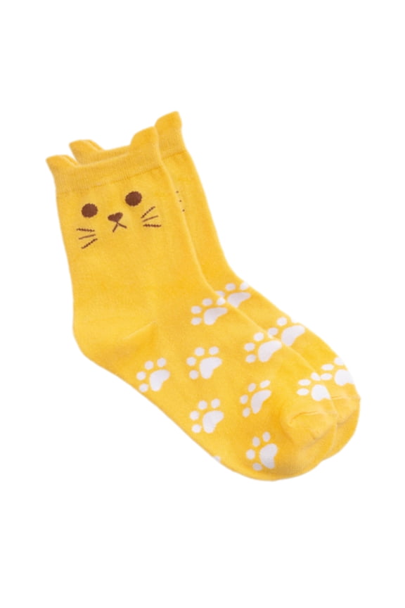 Funny Socks for Women with Cats Ears and Paws Print Cotton Middle Calf Socks Hosiery for Parties or Daily Wear