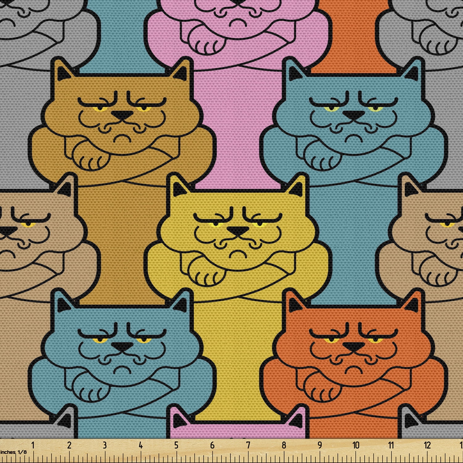 Ambesonne Funny Fabric by the Yard Upholstery, Colorful Grumpy Face ...