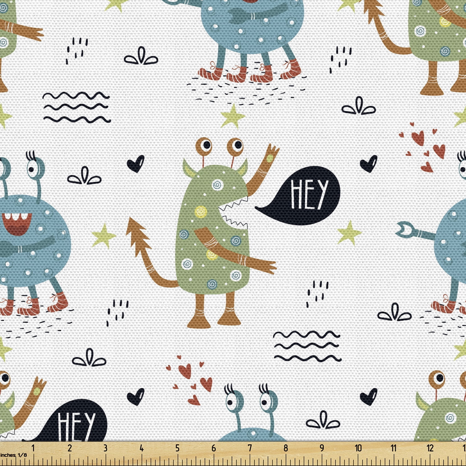 Ambesonne Funny Fabric by the Yard Upholstery, Funky Monsters and ...