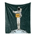 thumbnail image 1 of Funny Soft Flannel Fleece Blanket, Astronaut Hitchhiking Ride to Earth from Neptune Traveling Planets Space Illustration, Cozy Plush for Indoor and Outdoor Use, 50" x 70", Multicolor, by Ambesonne, 1 of 5
