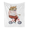 thumbnail image 1 of Funny Soft Flannel Fleece Blanket, Cartoon Bear Dressed up in Hipster Clothes Riding a Bike Watercolor Urban Character, Cozy Plush for Indoor and Outdoor Use, 50" x 60", Multicolor, by Ambesonne, 1 of 5