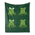 thumbnail image 1 of Funny Soft Flannel Fleece Blanket, Funny Muzzy Frog on Lily Pad in Pond Hunting Tasty Fly Expressions Cartoon Animal, Cozy Plush for Indoor and Outdoor Use, 70" x 90", Hunter Green, by Ambesonne, 1 of 6