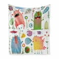 thumbnail image 1 of Funny Soft Flannel Fleece Throw Blanket, Imaginary Creatures Fun Colorful Laughing Childish Monsters Flowers Cartoon Art, Cozy Plush for Indoor and Outdoor Use, 60" x 80", Green Blue, by Ambesonne, 1 of 6