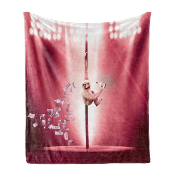 Funny Soft Flannel Fleece Throw Blanket, Monkey on a Pole Whiskey Pastel Colored Composition Whimsical Motif, Cozy Plush for Indoor and Outdoor Use, 60" x 80", Magenta Pale Brown, by Ambesonne