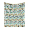 thumbnail image 1 of Funny Soft Flannel Fleece Throw Blanket, Monster Friends with Cuddlesome One-Eyed Creature and a Newborn Baby Boy, Cozy Plush for Indoor and Outdoor Use, 60" x 80", Multicolor, by Ambesonne, 1 of 5