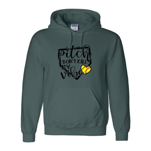Funny Softball Quote Pitch Don’t Kill My Vibe Player Graphic Hoodie, for men & women, up to size 5XL