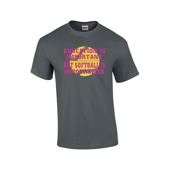Funny Softball Short Sleeve T-shirt Education is Important-Charcoal-Medium
