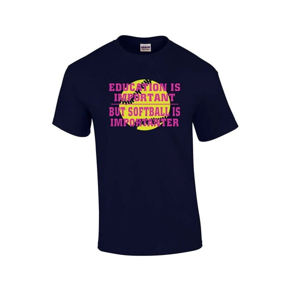 Funny Softball Short Sleeve T-shirt Education is Important-Navy-Medium