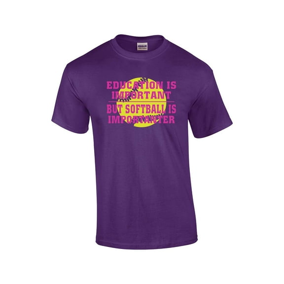 Funny Softball Short Sleeve T-shirt Education is Important-Purple-XL