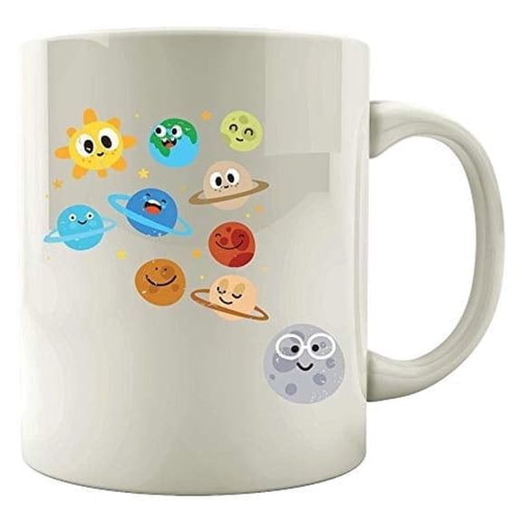 Funny Solar System 11 oz Coffee Mug - Humorous Planets & Sun Design White Ceramic Gift