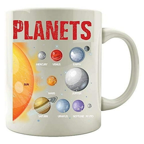 Funny Solar System 11 oz Coffee Mug - Planets Sun Moon White Ceramic Gift