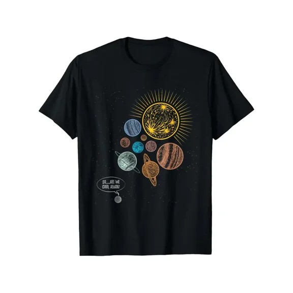 Funny Solar System Pluto Planet Astronaut Gift T-Shirt - "So... Are We Cool Again?" Graphic, 100% Cotton, Soft & Breathable, Round Neck, Short-Sleeve, Casual Fit for Men